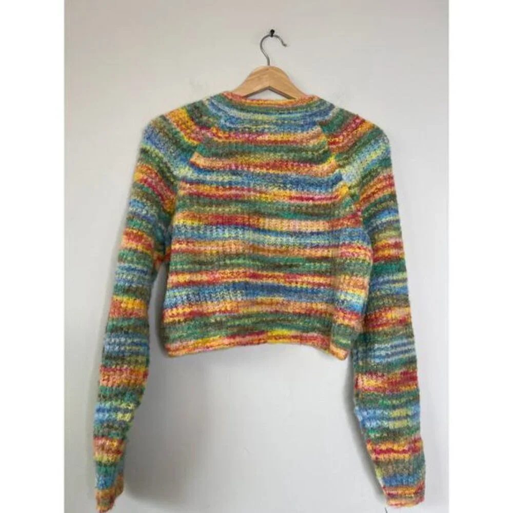 NEW MOTHER The Raglan Crop Crewneck Long Sleeve Cardigan Blue Size: Extra Small